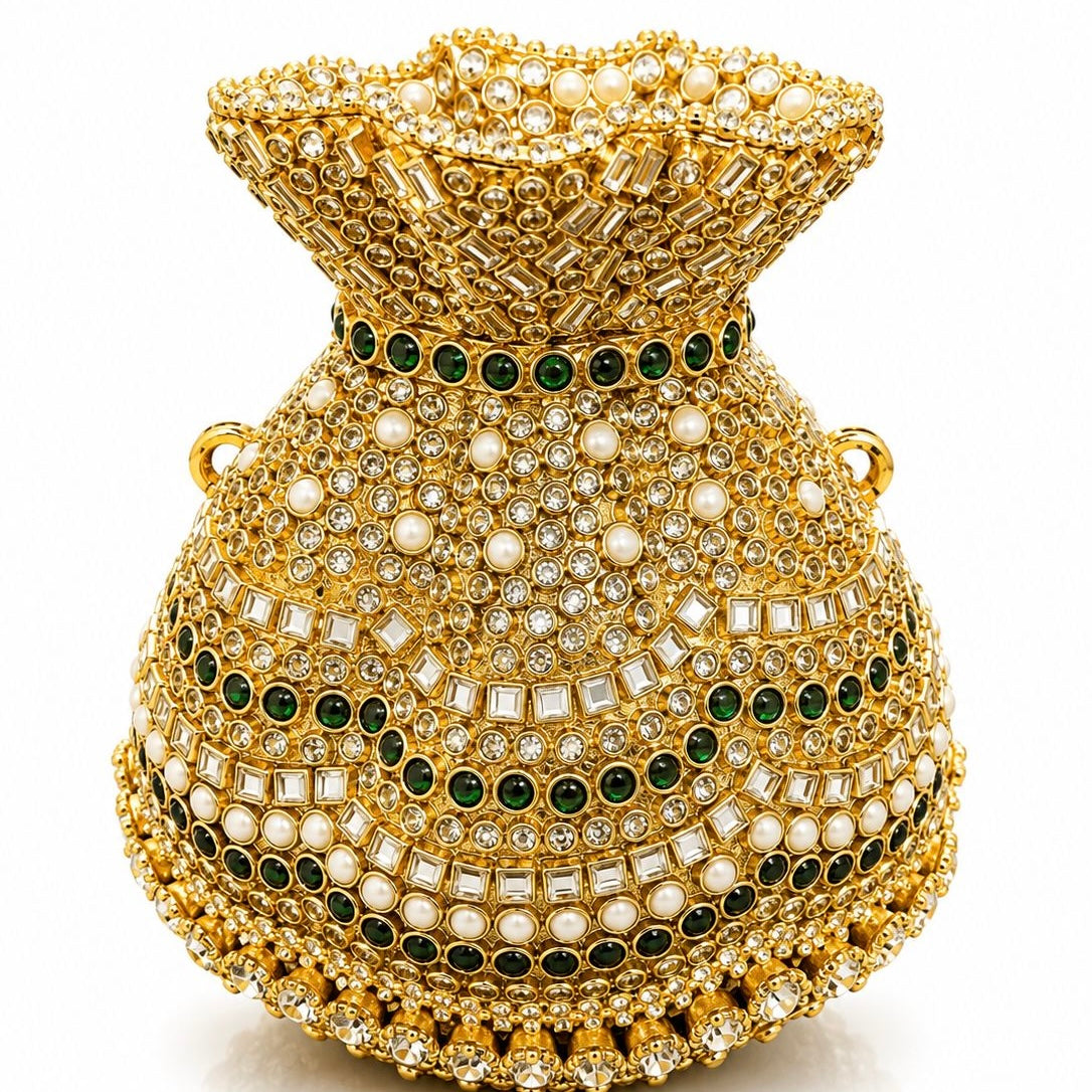 Potli handcrafted kundan clutch - green | 4 designs