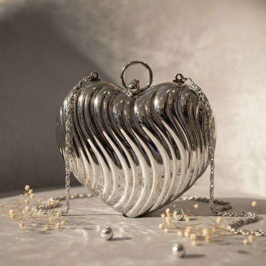 Ribbed mini heart bag - silver