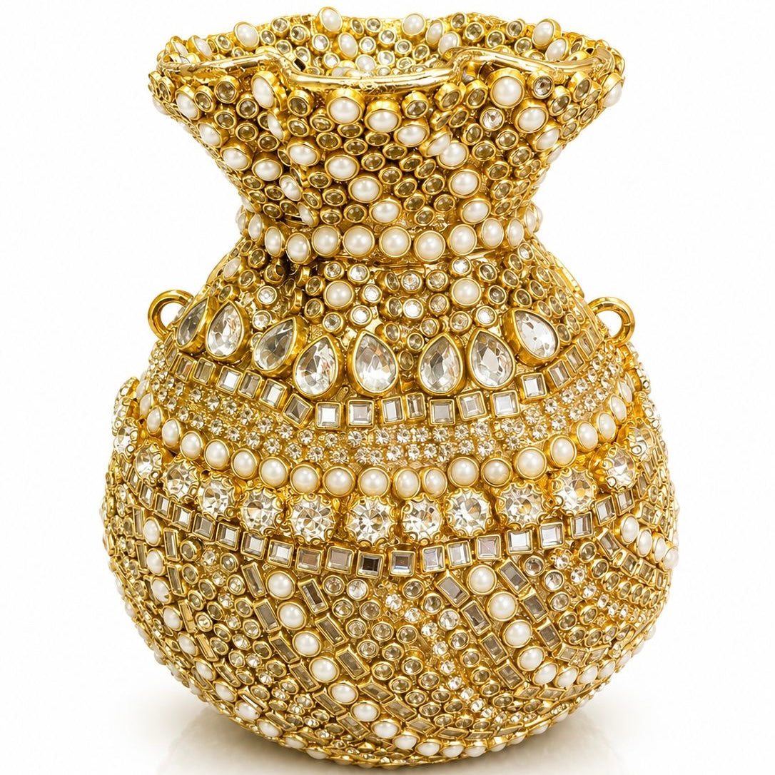 Potli handcrafted kundan clutch -gold | 1