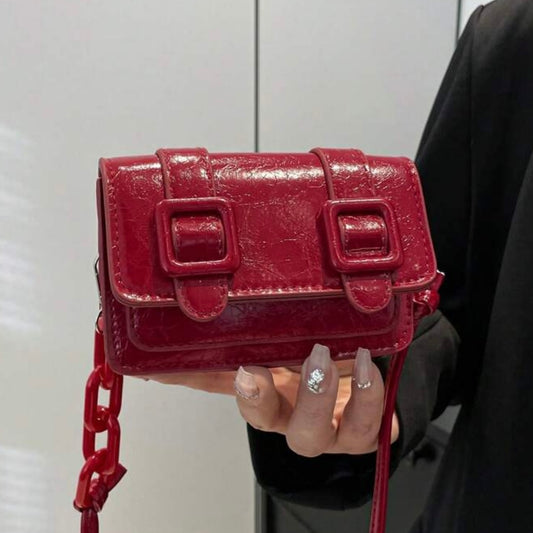 Mini buckle leather bag - Hot red