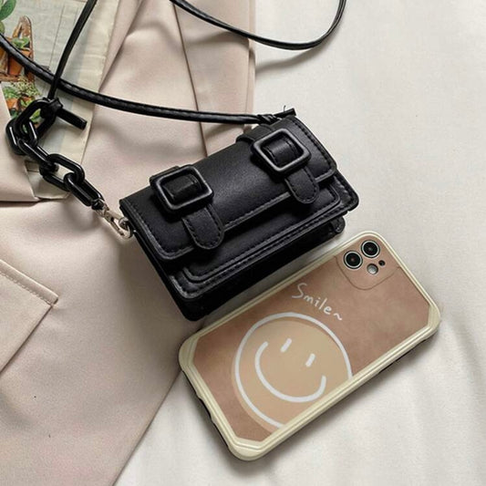 Mini buckle leather bag - black