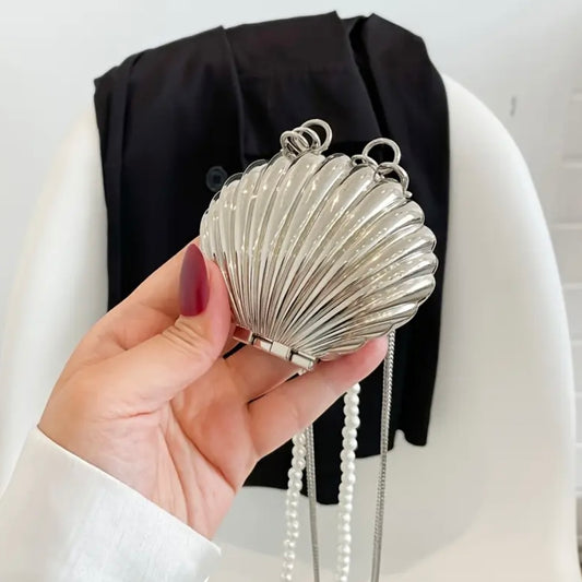 Trendy double chain shell bag - Silver