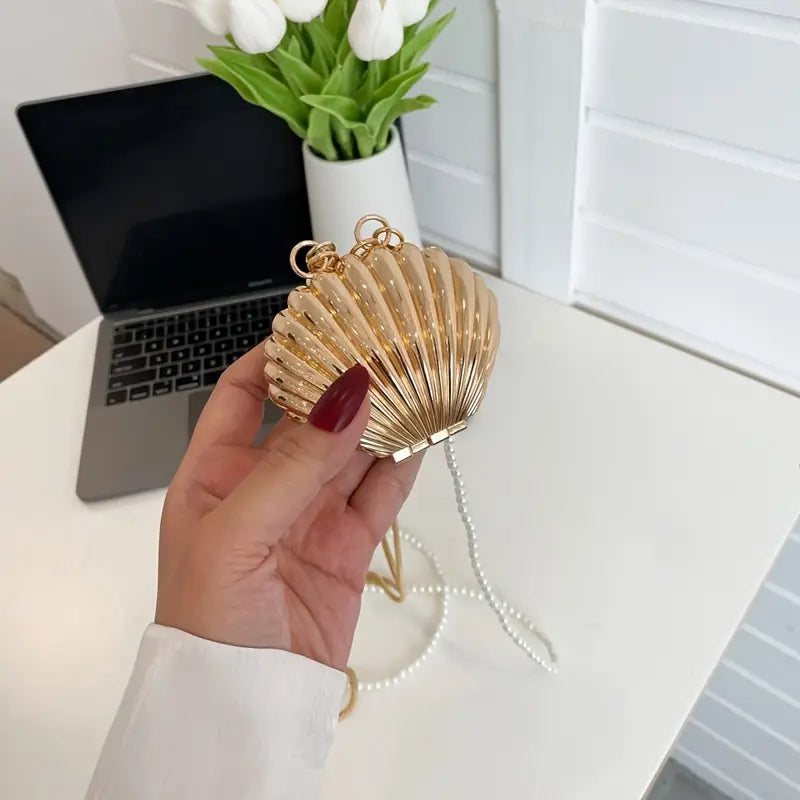 Trendy double chain shell bag - Gold