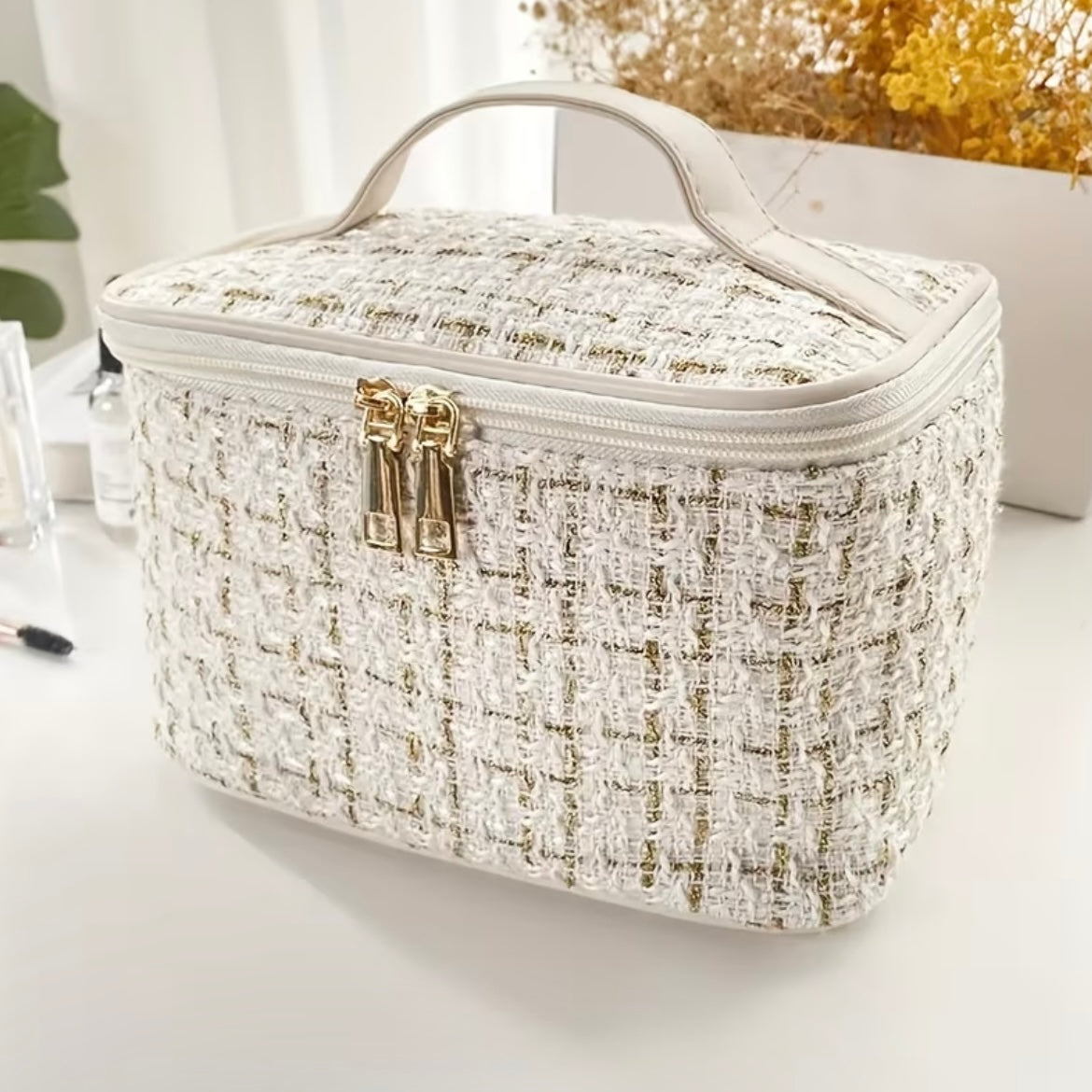 Woven makeup bag