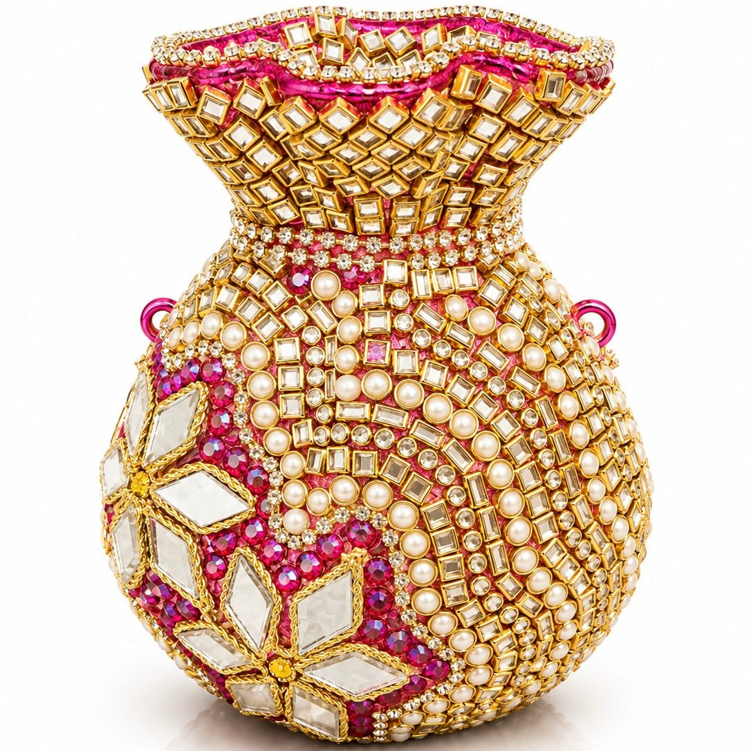 Potli handcrafted kundan clutch - pink | 5 designs
