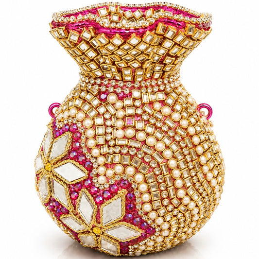 Potli handcrafted kundan clutch - pink | 5 designs