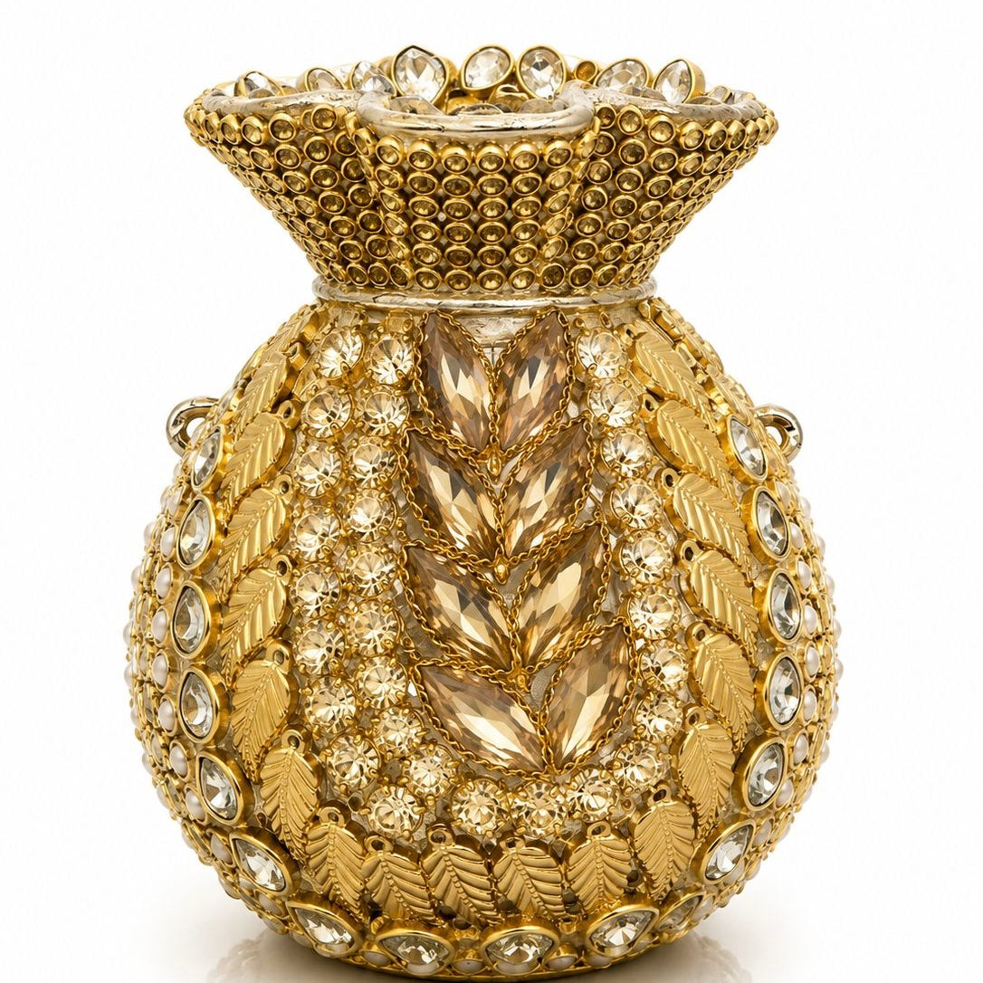 Potli handcrafted kundan clutch -gold | 6 designs
