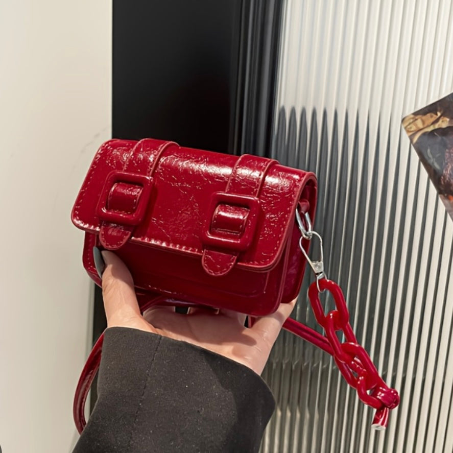 Mini buckle leather bag - Hot red