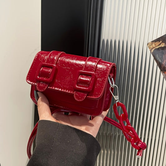 Mini buckle leather bag - Hot red