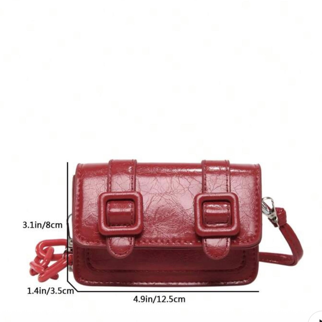 Mini buckle leather bag - Hot red