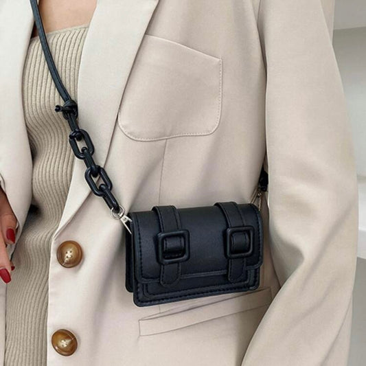 Mini buckle leather bag - black