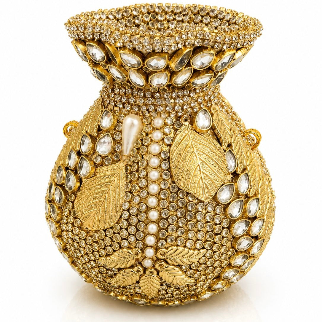 Potli handcrafted kundan clutch -gold | 6 designs