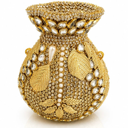 Potli handcrafted kundan clutch -gold | 4