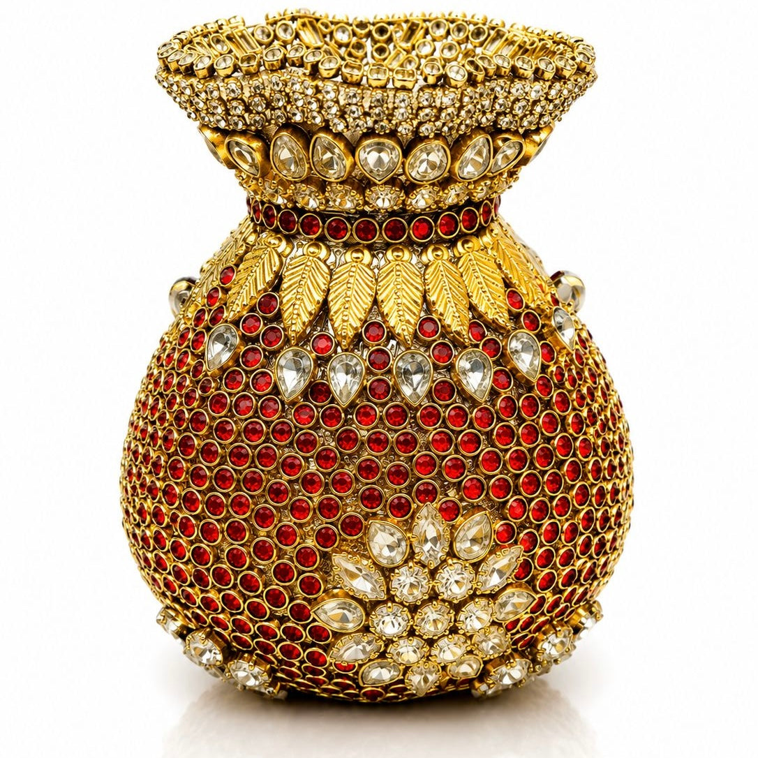 Potli handcrafted kundan clutch - red | 4 designs
