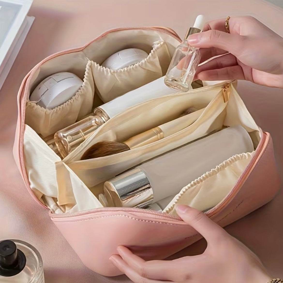 Leather organizer/makeup bag