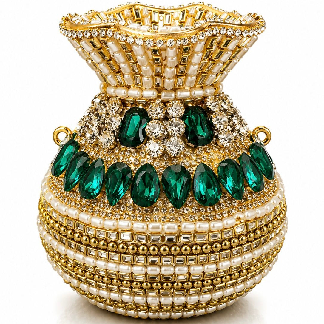 Potli handcrafted kundan clutch - green | 4 designs