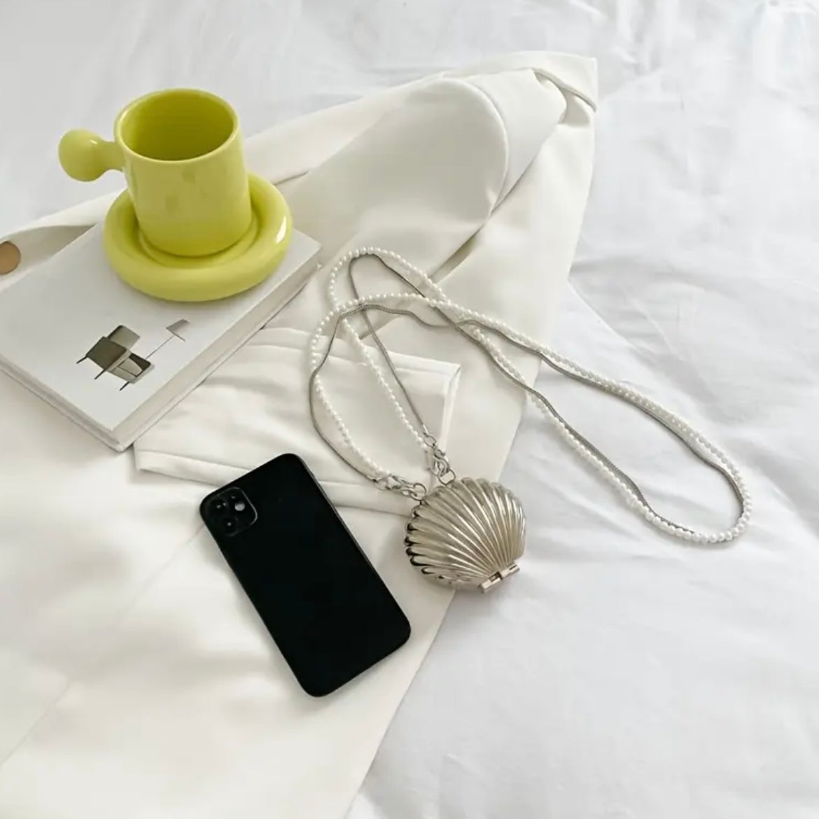 Trendy double chain shell bag - Silver