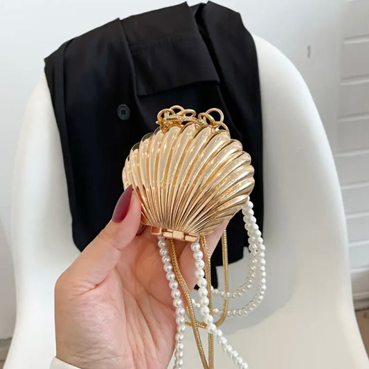 Trendy double chain shell bag - Gold