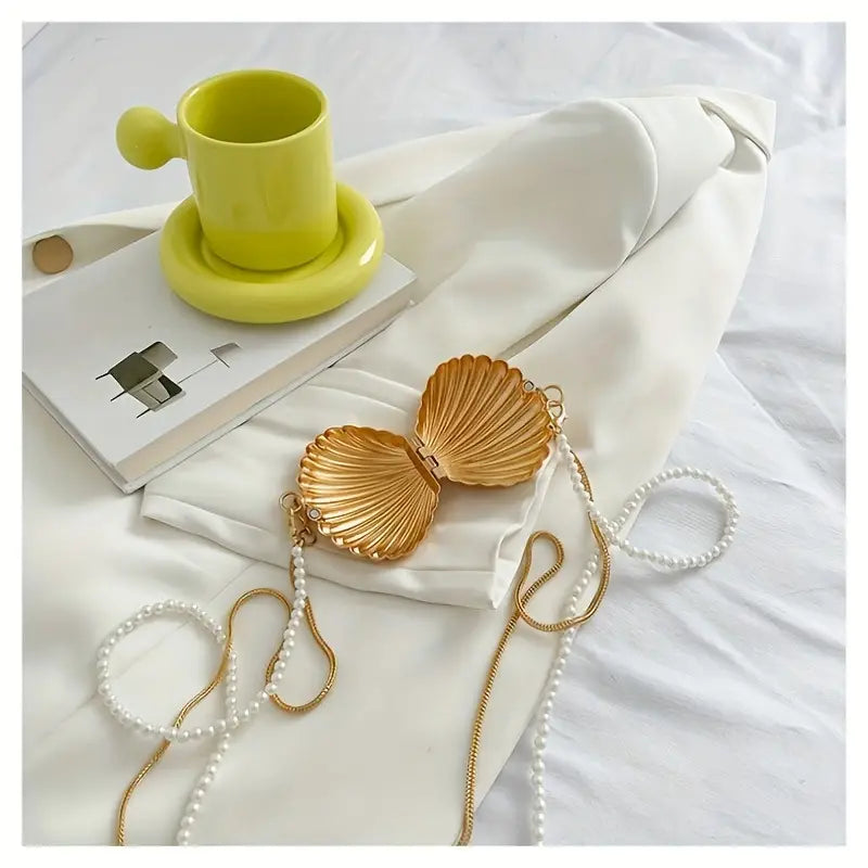 Trendy double chain shell bag - Gold