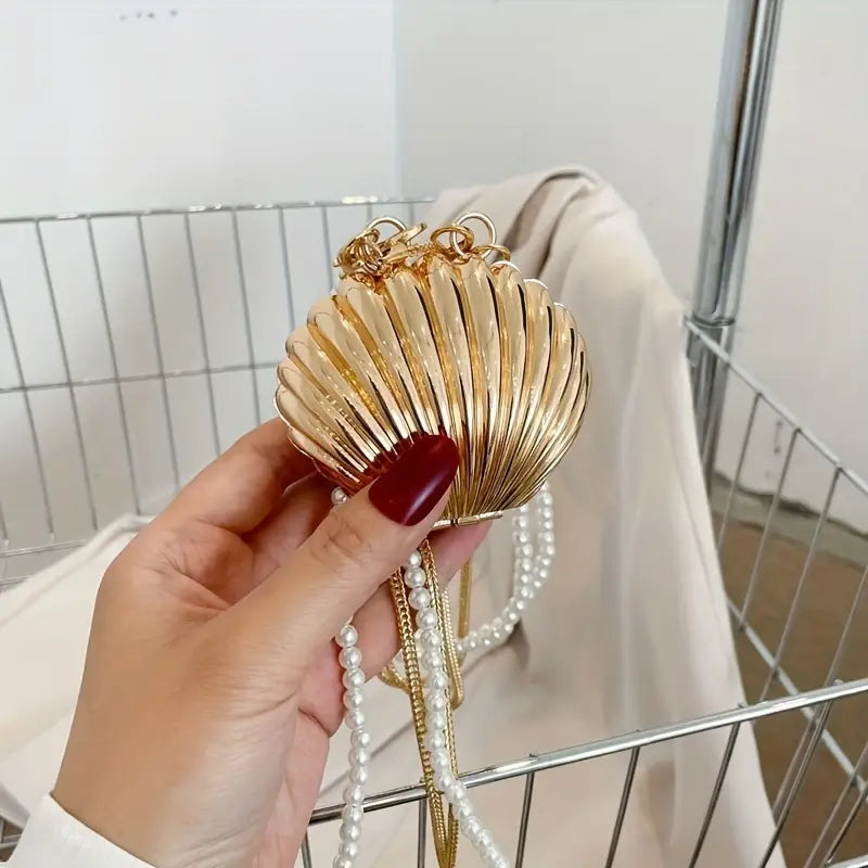 Trendy double chain shell bag - Gold
